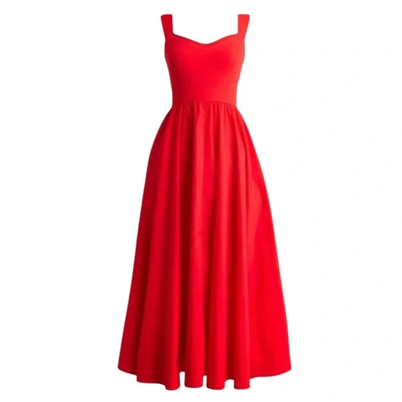 NEW J. CREW Sweetheart Tank Dress with Poplin Skirt A-Line in Red Size XS - Picture 1 of 5